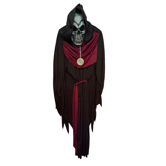 Grim Reaper Skeleton Costume Hooded Robe Mask Gloves Medallion Belt One Size - Picture 1 of 9